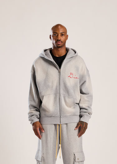 Lightning Full Zip Sweatshirt - Heather Grey/Red