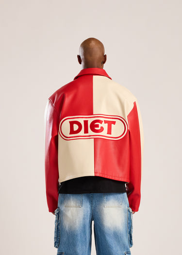 Checkerboard Leather Jacket - Red/Cream