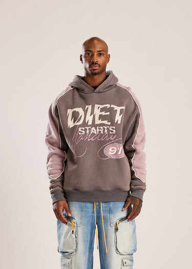 Panel Hoodie - Washed Grey/Blush