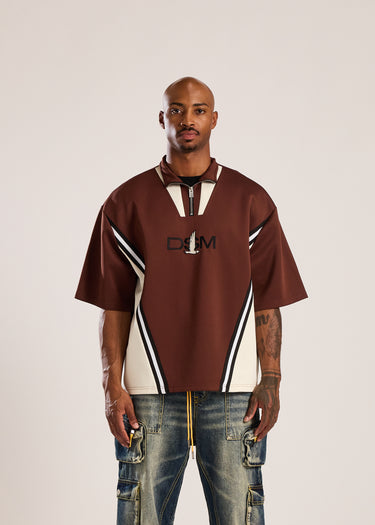 Quater Zip Warm Up Pullover - Brown