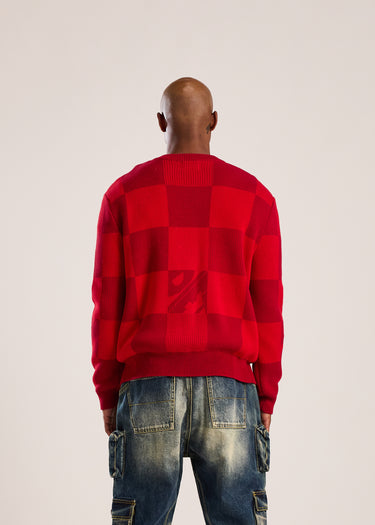 Checkerboard Knit Sweater - Red