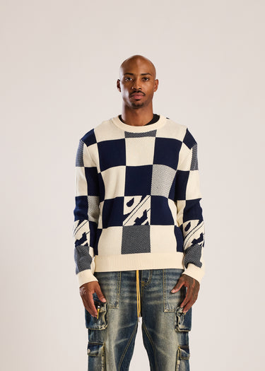 Checkerboard Knit Sweater - Cream