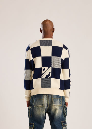 Checkerboard Knit Sweater - Cream
