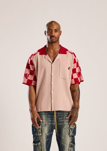 Pit Crew Button Shirt - Blush/Red