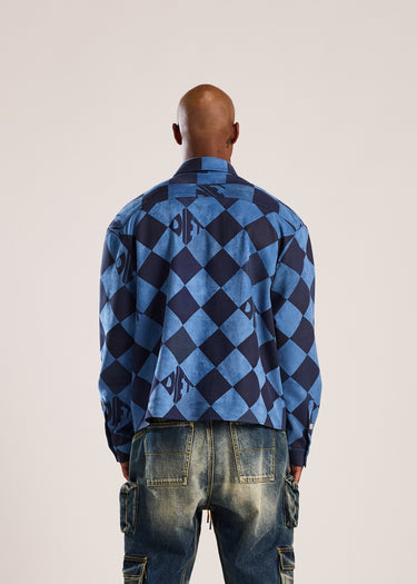 Checkerboard Button Up Shirt - Faded Blue