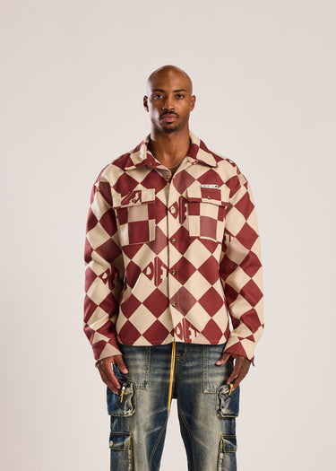 Checkerboard Button Up Shirt - Cream/Red