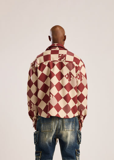 Checkerboard Button Up Shirt - Cream/Red