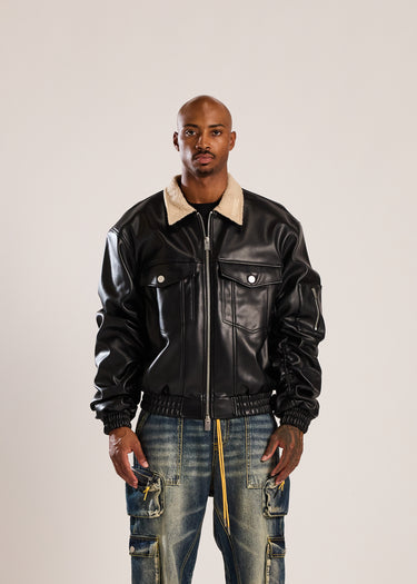 Leather Bomber - Black