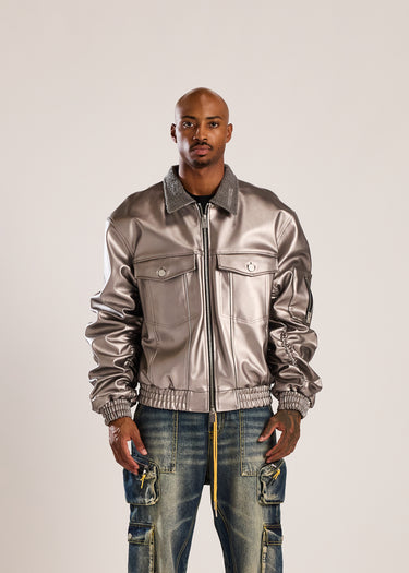 Leather Bomber - Silver