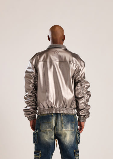 Leather Bomber - Silver