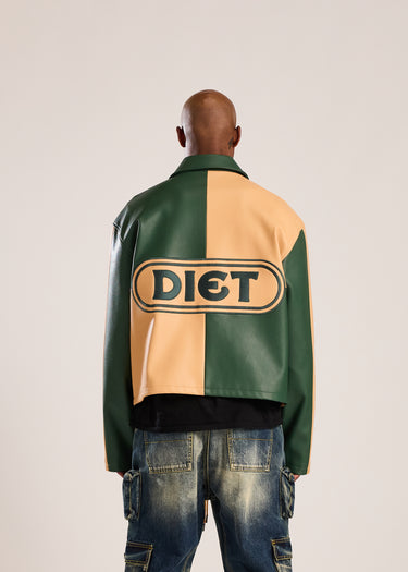 Checkerboard Leather Jacket - Green/Tan