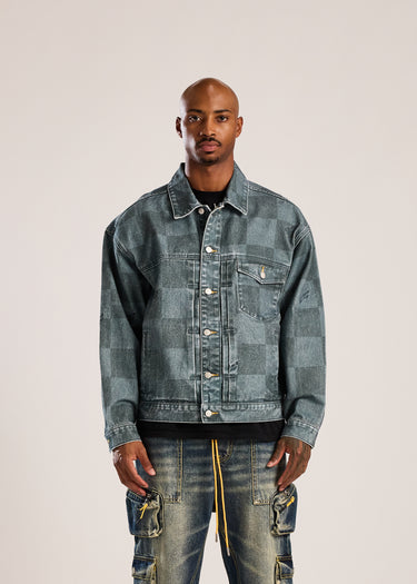 Checkerboard Denim Trucker - Washed Indigo