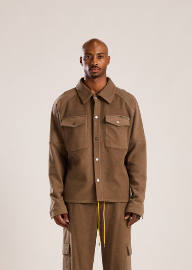 Reverse Terry Button Up Shirt - Brown