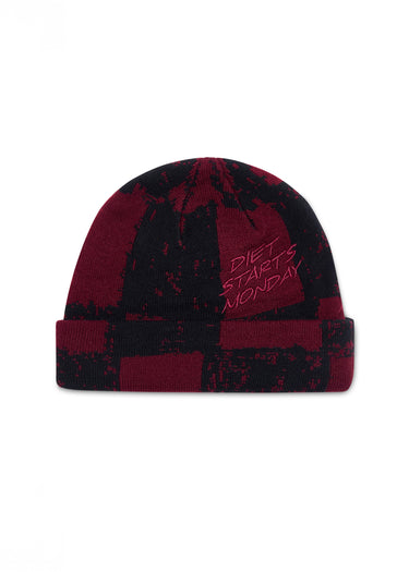Checkered Beanie - Maroon/Black