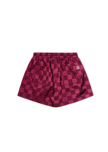 Checkered Nylon Shorts - Maroon