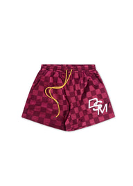 Checkered Nylon Shorts - Maroon - XS