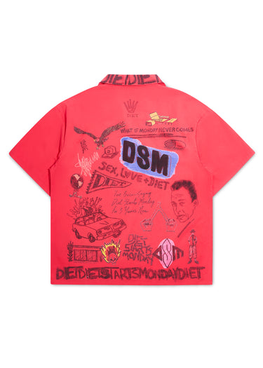 Doodle Button Up Shirt - Red