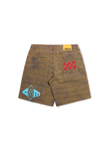 Doodle Denim Shorts - Brown