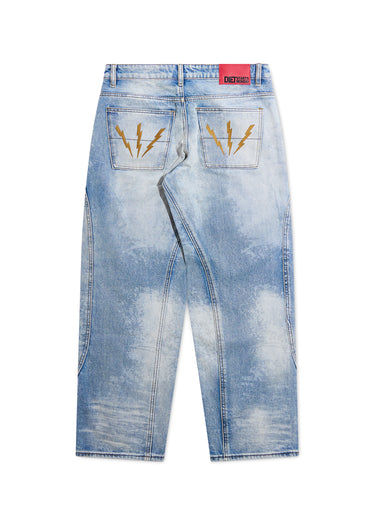 Double Knee Bolt Denim - Bleached Indigo