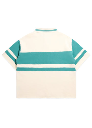 Fleece Panel Polo - Cream/Emerald
