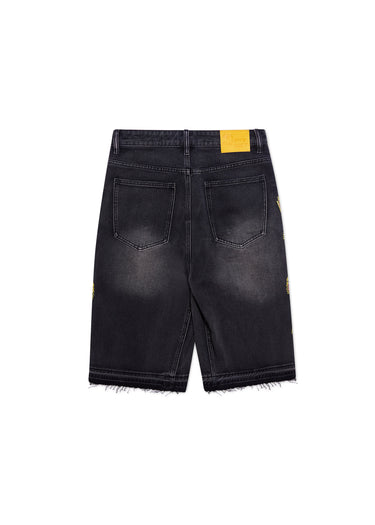 Snake Denim Shorts - Black