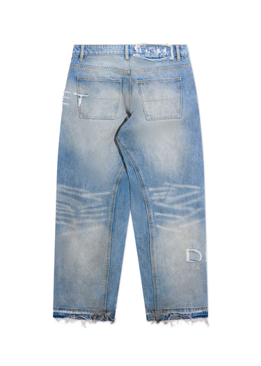 Distressed Stencil Denim - Washed Indigo
