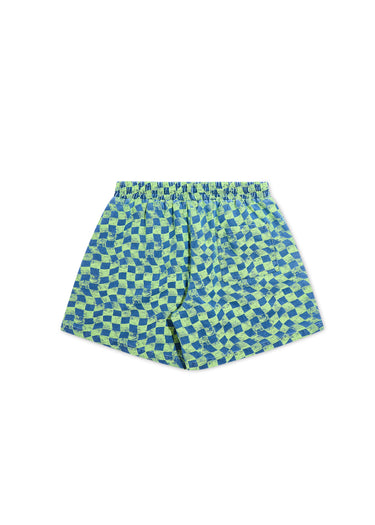 Warped Checkered Shorts - Lime/Navy